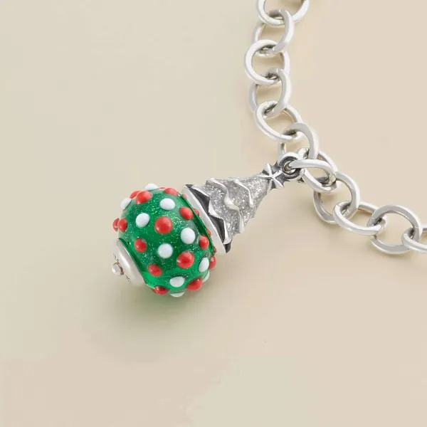 James Avery Artisan Jewelry Charms-Enamel Glitter Christmas Tree Art Glass Charm